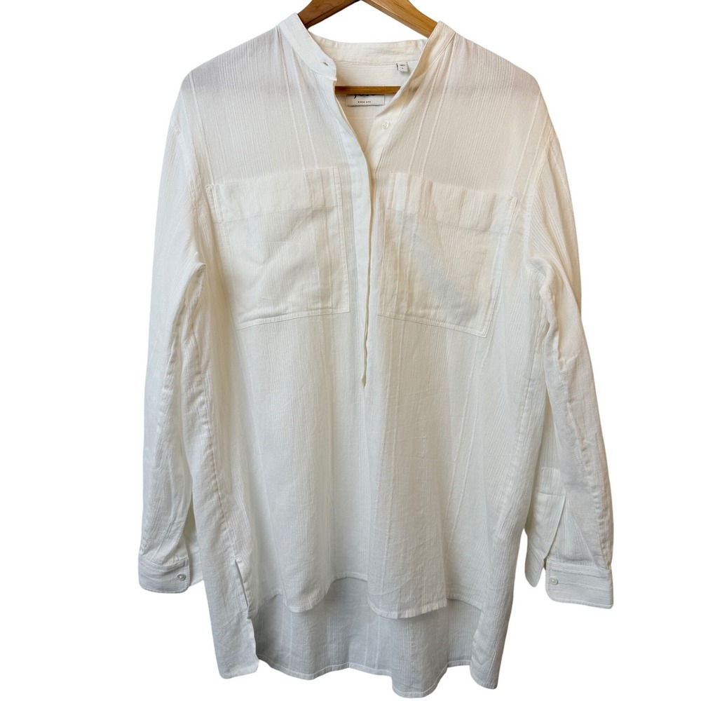 Joie Women's White‎ Cotton Long Sleeve Tunic Top with Pockets Size Large
